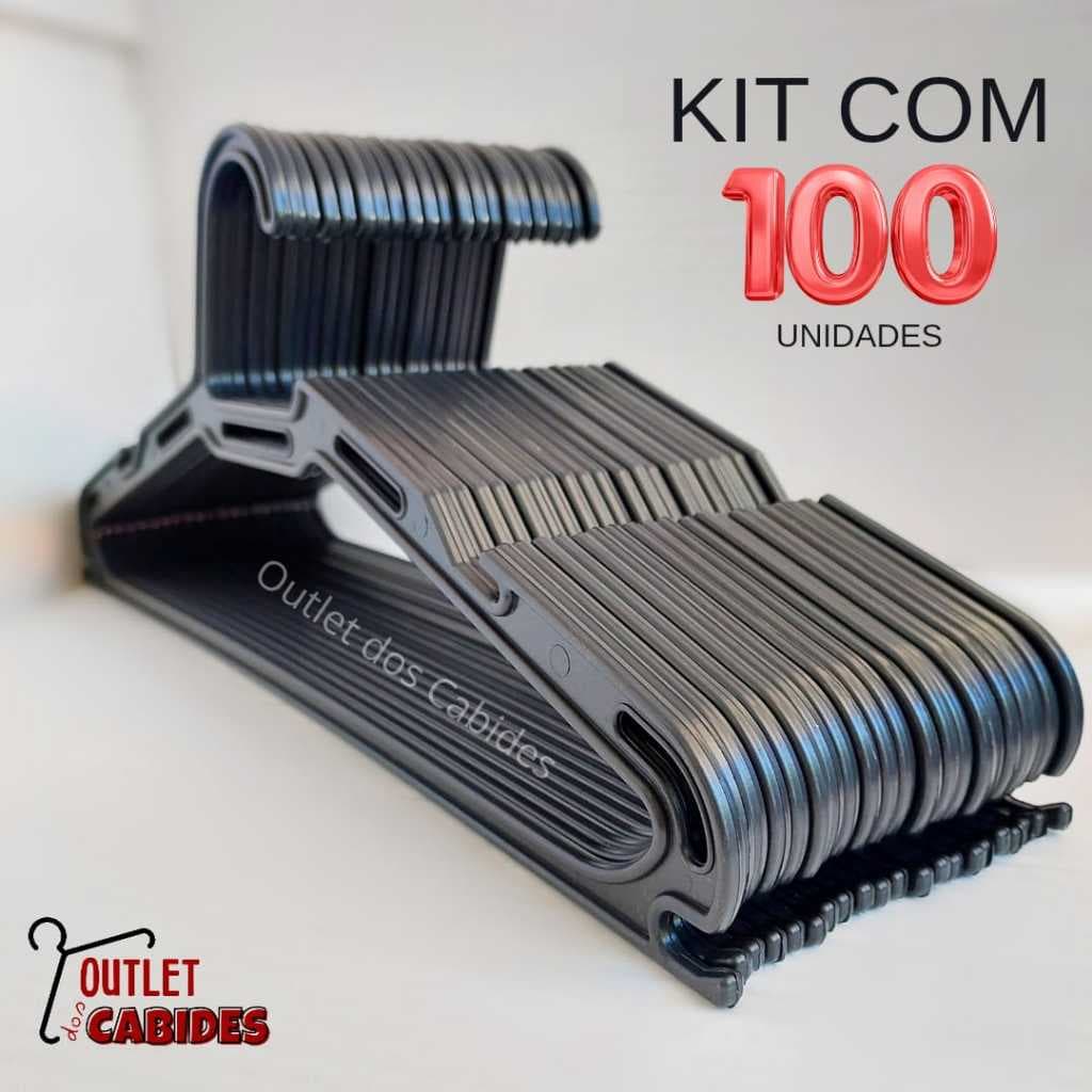 KIT CABIDE MODELO SLIM PRETO ADULTO REFORÇADO E RESISTENTE PARA ROUPAS PESADAS JAQUETAS CALÇAS