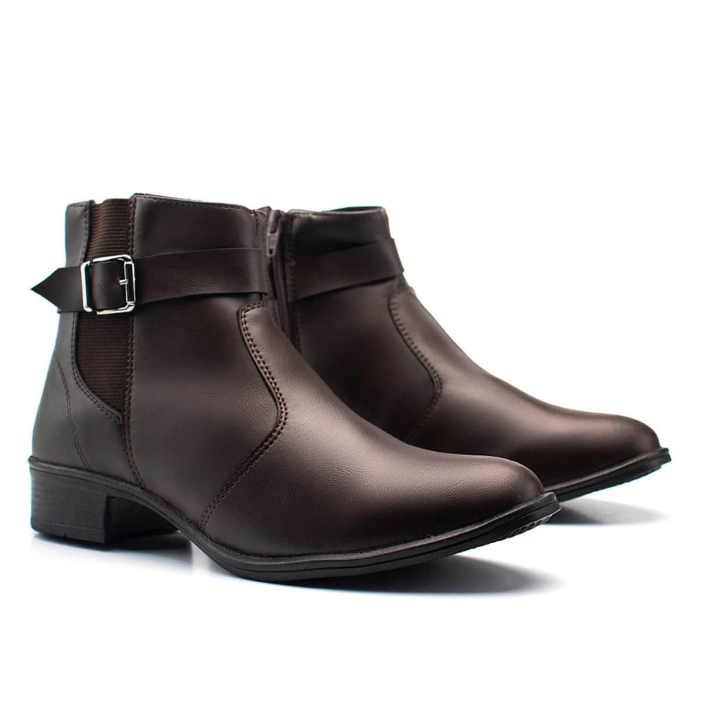 Botina Feminina Casual Cano Curto Bota Com Zíper Lateral Elástico Fivela Confortável