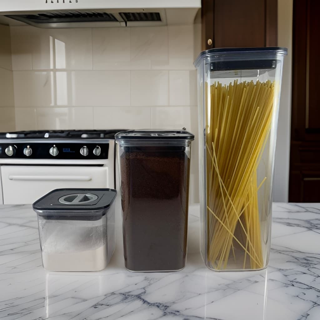 Kit 3 Potes Bolacha Macarrão Mantimento Hermético Quadrado Trava