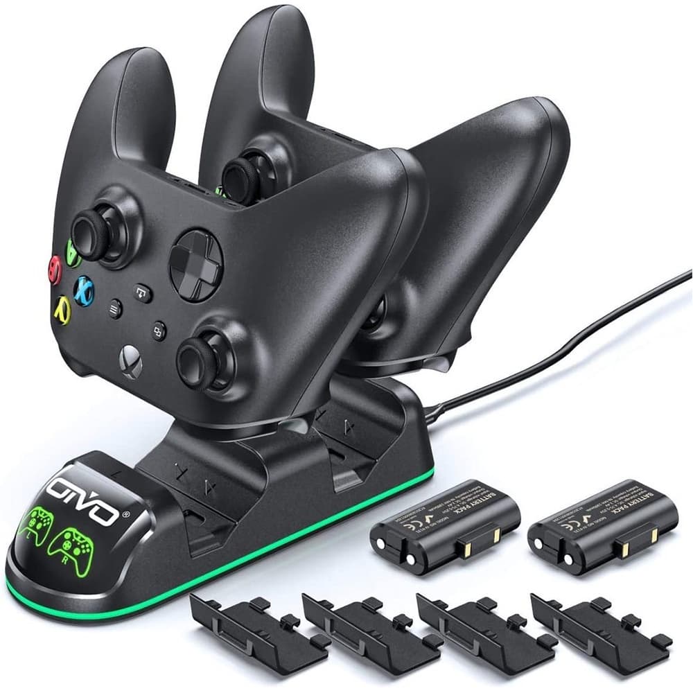 Base Carregadora Duplo + 4 tampas Compatível com Controle Xbox One e Xbox Series S/X