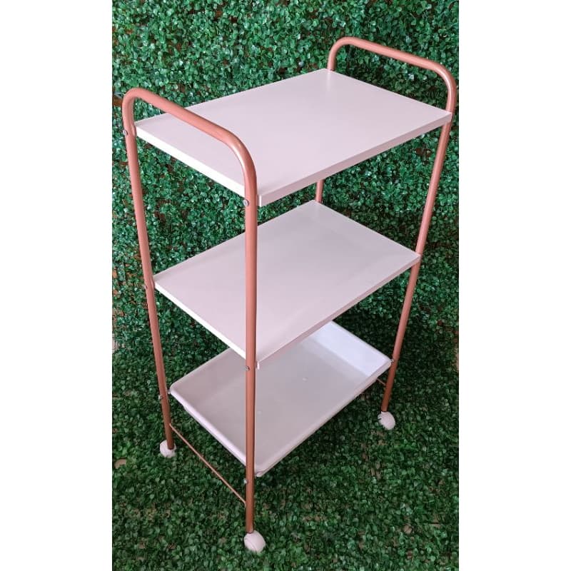 Carrinho Auxiliar Estética 2 Tampos 1 Bandeja Rose Gold e Branco