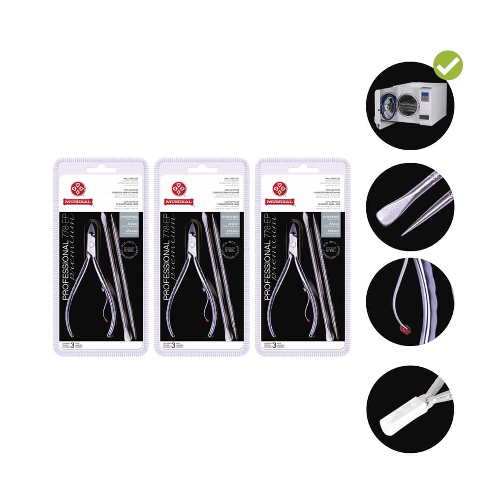 Kit 3 Alicate Cuticula 778ep Espatula+palito Mundial Professional Mundial
