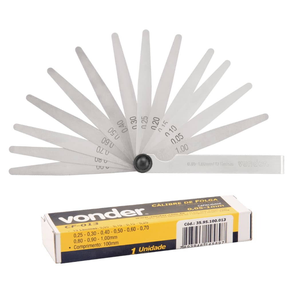 Calibre de Folga 0,05mm - 1,00mm com 13 Lâminas - VONDER