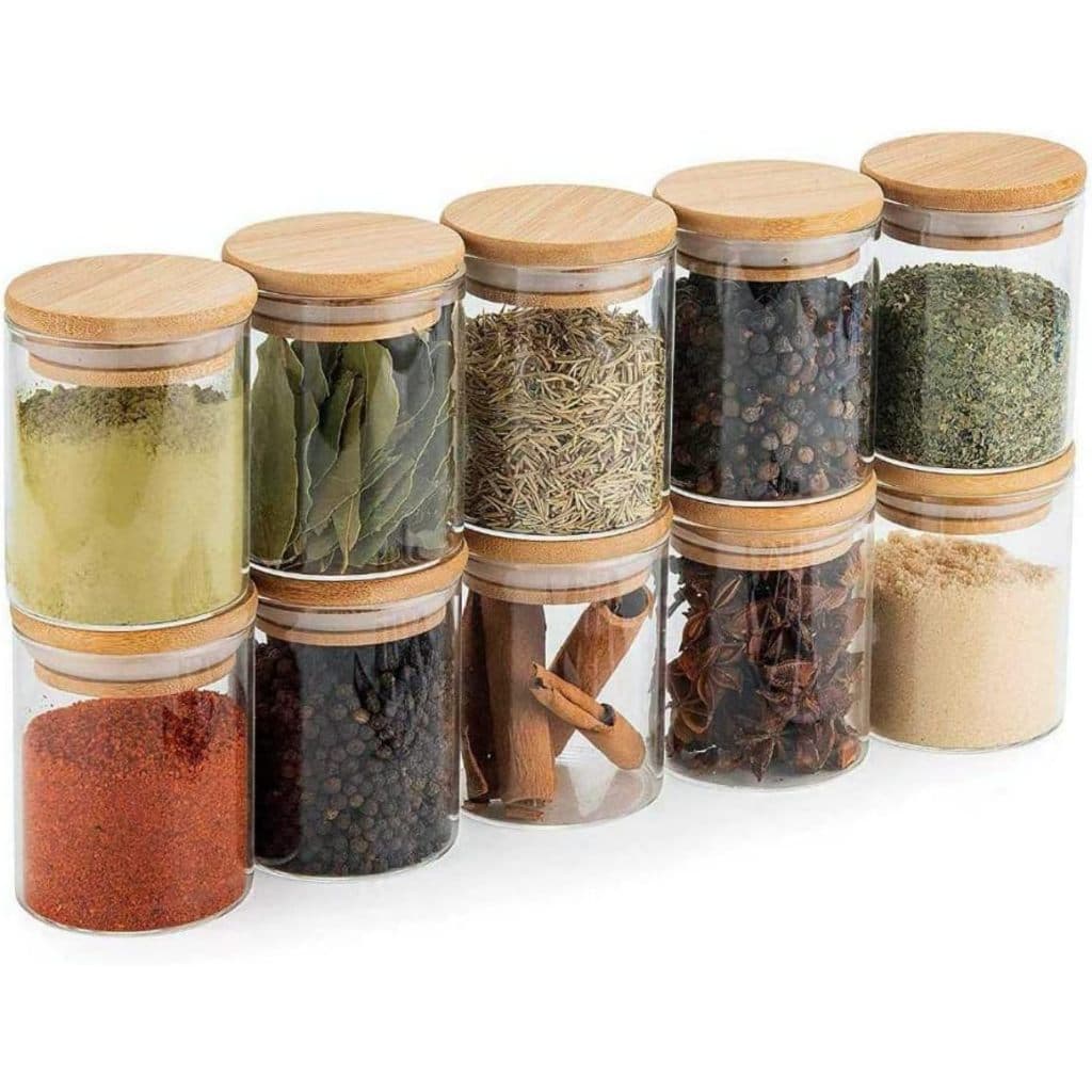 Kit Pote de Vidro Porta Temperos Mantimentos de Vidro Tampa Hermético de Bambu 200ml ou 250ml