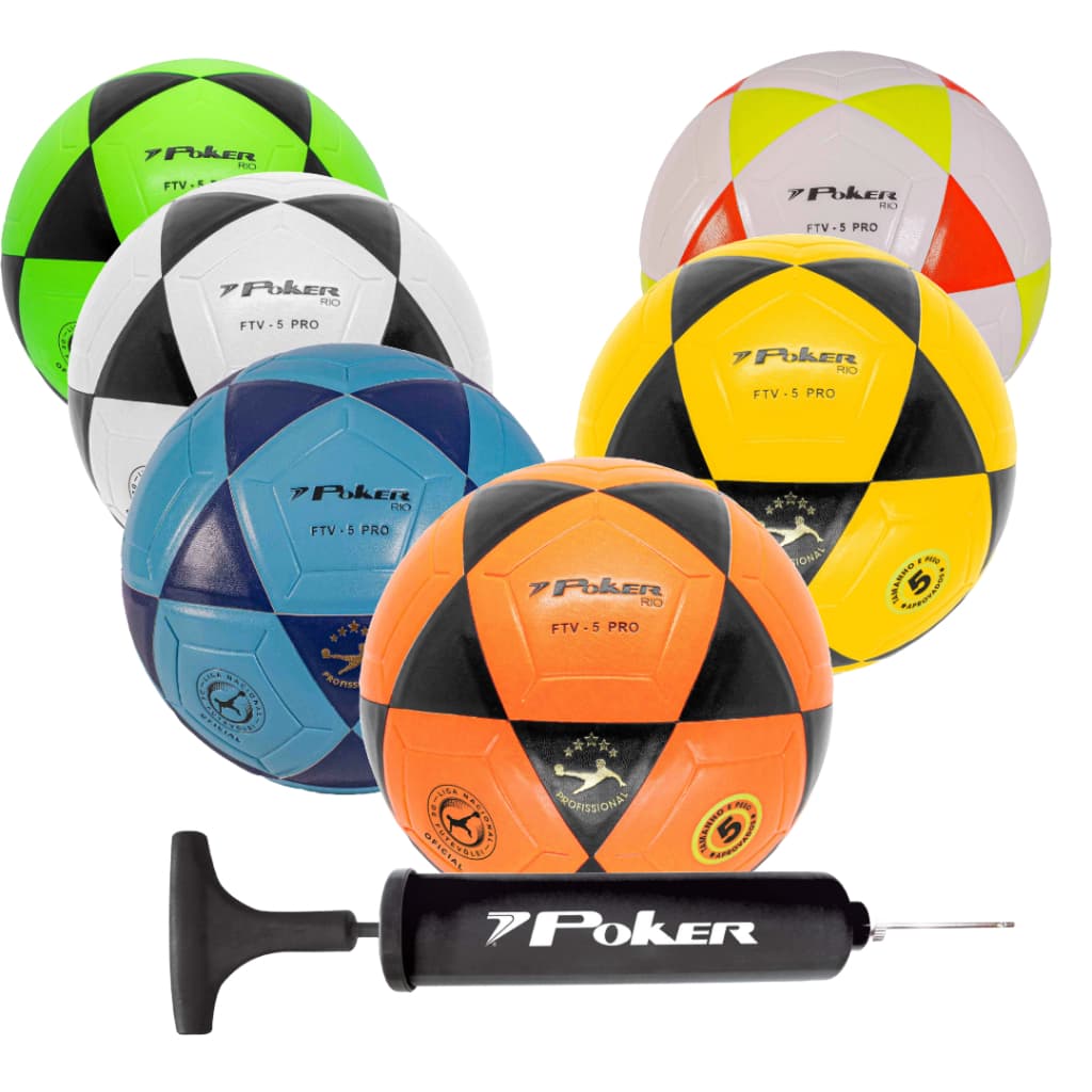 Bola Futevôlei/Altinha/Futemesa Oficial PU Rio Poker n5 + Bomba Manual Portátil Original Poker Society