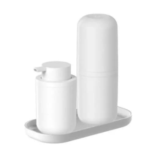 Conjunto Banheiro Kit Lavabo Bold Branco Porta Sabonete Porta Escova e Bandeja Organizadora - Ou