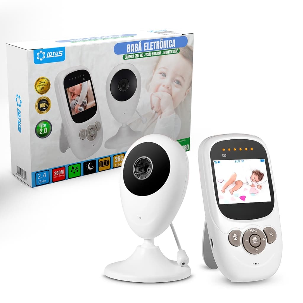 Baba Eletronica Camera Audio S/ Fio E Visor 2.4 Polegadas Cor Branco