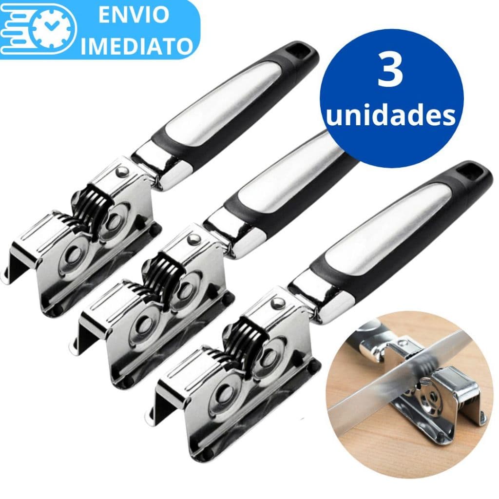KIT 3 Afiador Amolador de Facas de Aço Inox Profissional para Casa Restaurante Resistente 3 Laminas