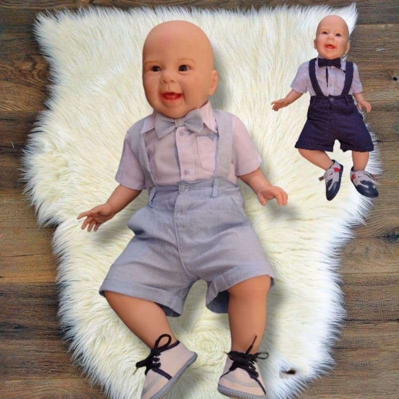 conjunto social bebê menino com suspensório