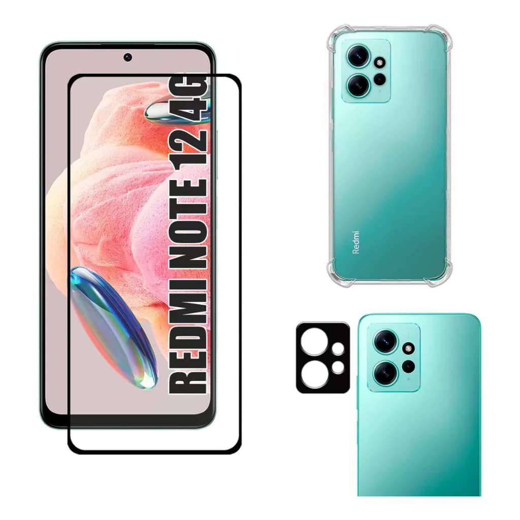 KIT Xiaomi Redmi Note 12 4g | Película de Vidro 3D - Capa Capinha Anti Shock - Película Câmera 3D