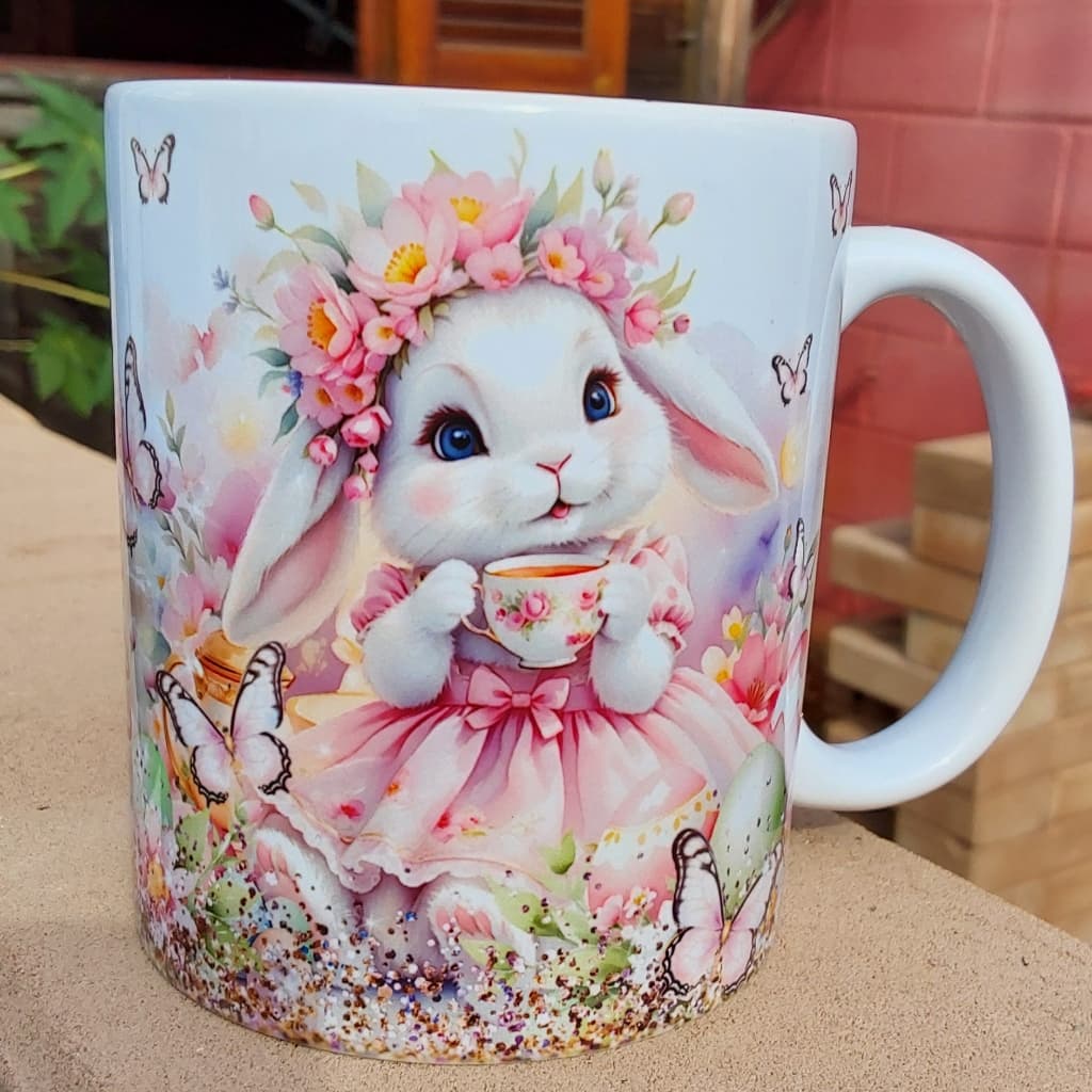 Caneca Coelhinha personalizada exclusiva com nome Cerâmica AAA personalizada presente páscoa
