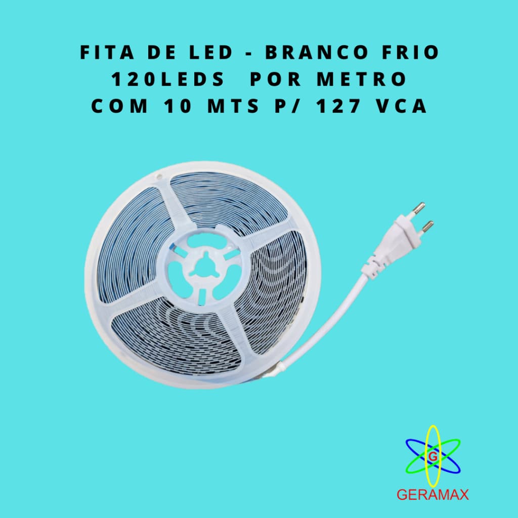 Fita led 10 metros Branca Fria LED 3528 - 110 VCA - 120 LED por metro