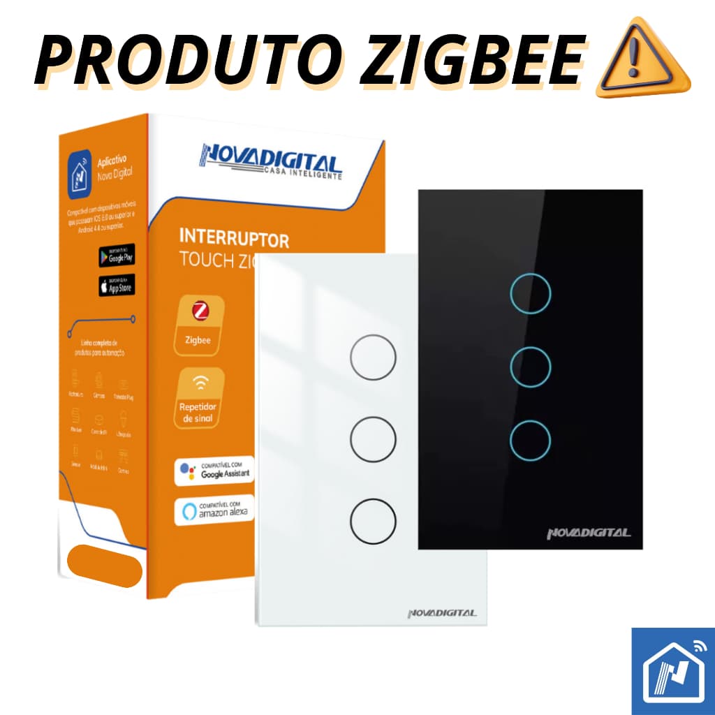 Interruptor ZIGBEE Inteligente 3 Botões Alexa Google Nova Digital
