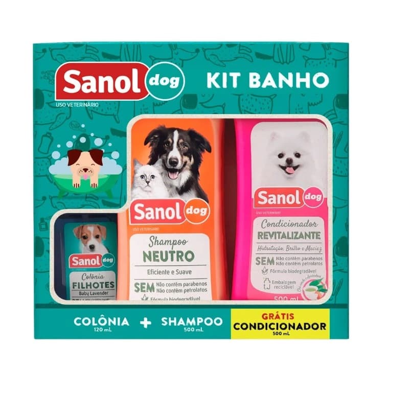 Kit Banho Pet Sanol Dog Shampoo, Colônia e Condicionador