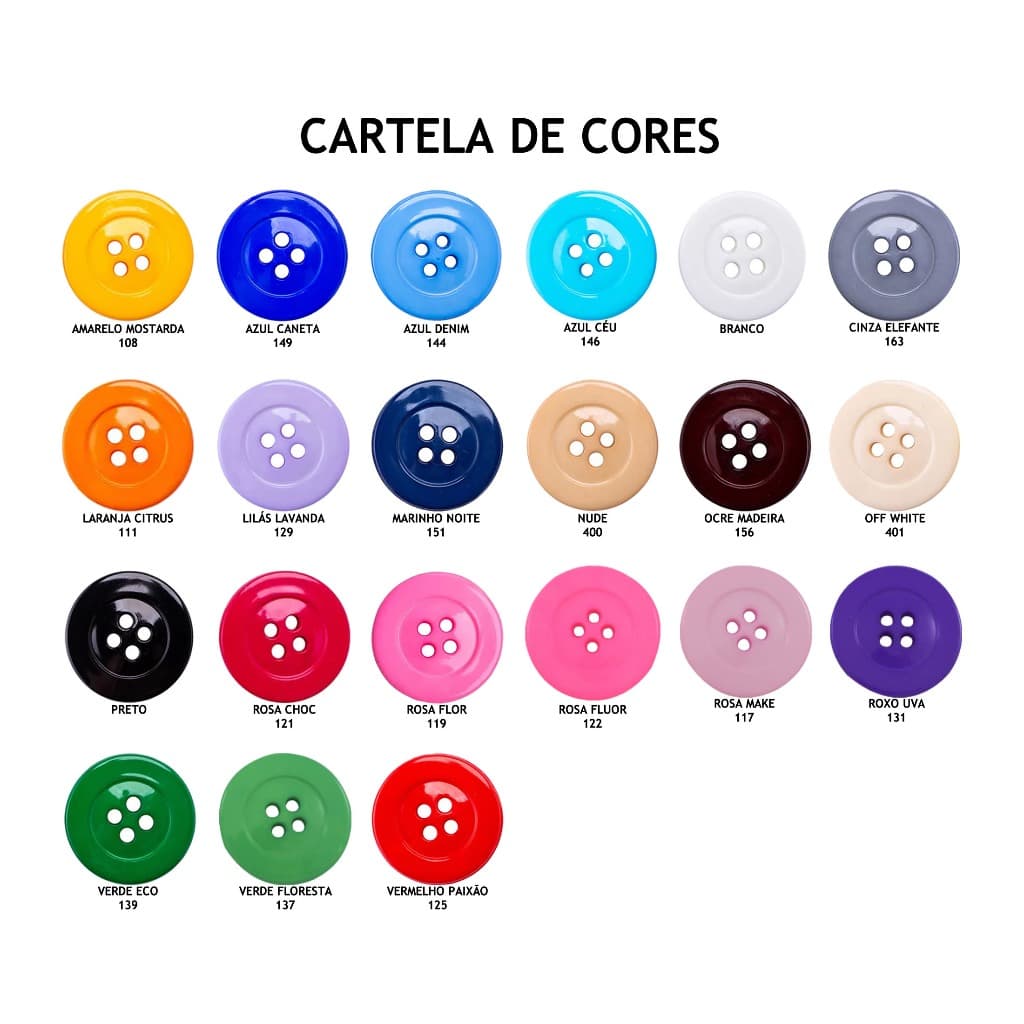 75 Botão Disco Voador 4 Furos 15mm Tam: 24 Escolha 3 Cores