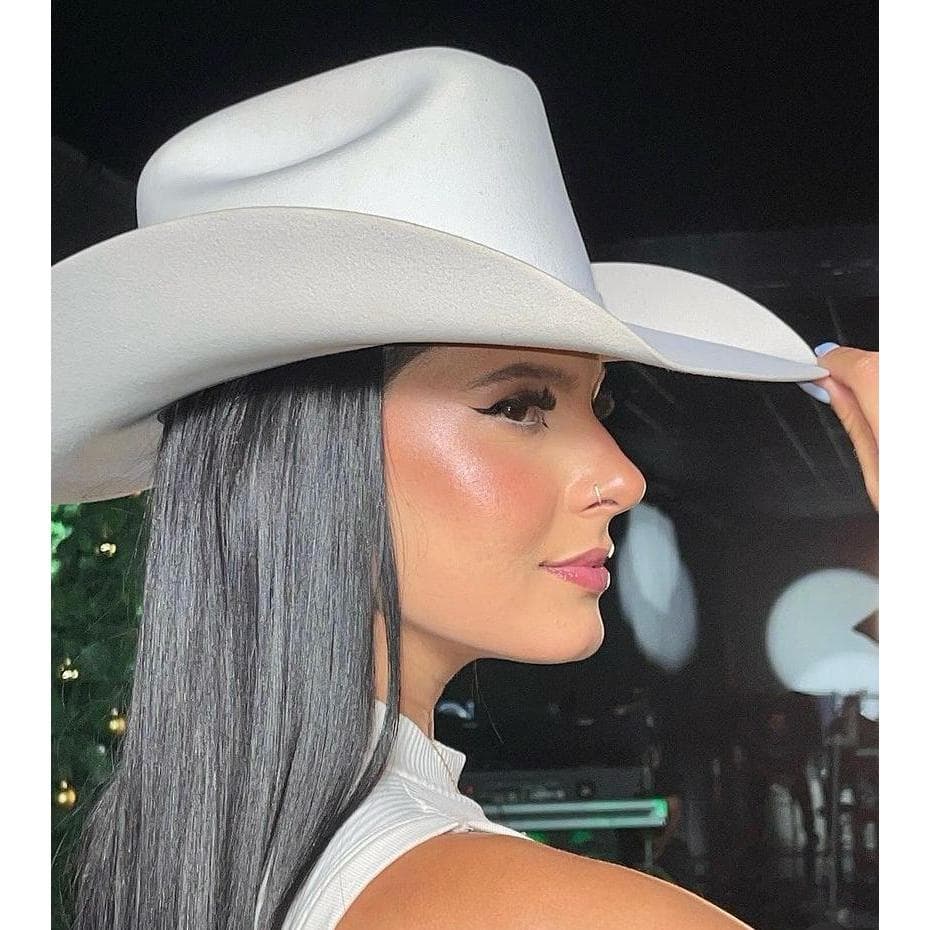 Chapéu Country Americano Branco Boiadeira Estilo Ana Castela Rodeio Festa