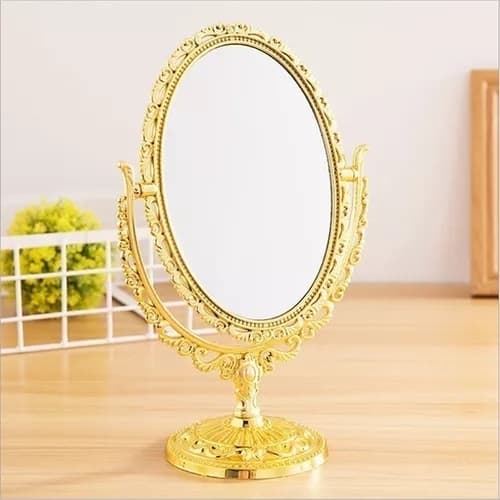 Kit 15 Espelho De Mesa Princesa Maquiagem Dupla Face Zoom Dourado Oval 20 cm