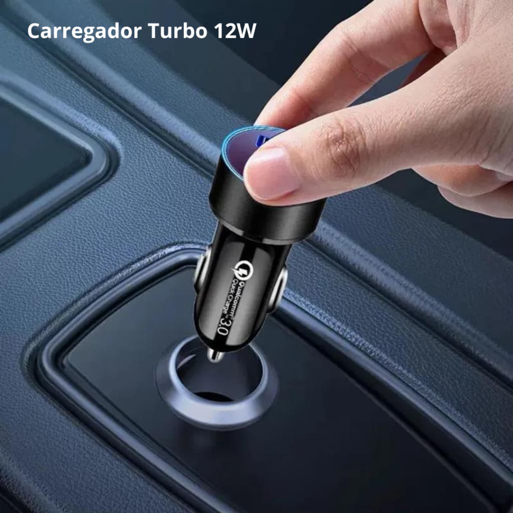 Carregador para Celular Veicular Carro Fonte 2 entradas USB Turbo Rápido 12W