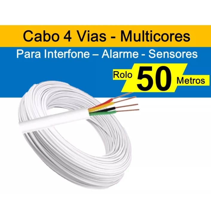 ROLO C/ 50 METROS DE CABO MANGA 4 VIAS 0,4mm2 PARA ALARME OU PORTEIRO ELETRÔNICO