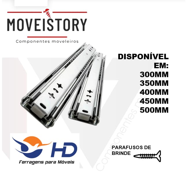 Par Trilho Gaveta 45cm Corrediça Amortecedor Soft Closing  Cor Zincado (Vários Tamanhos).