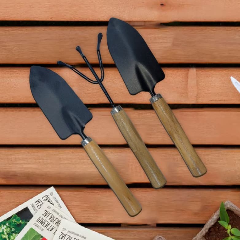Kit Jardinagem com 3 Peças: Conjunto Completo para Transformar seu Jardim em um Oásis Verde, Inclui 2 Pás e 1 Rastelo