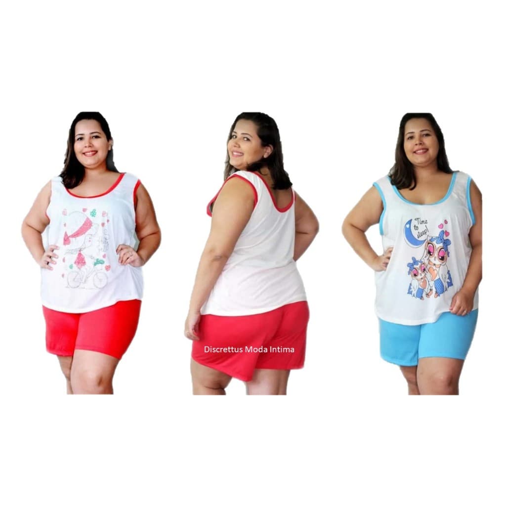 Kit 10 Conjunto Baby Doll Short Doll Regata PIJAMA Malha Plus Size 50 52 54 Atacado Revenda Verao Calor