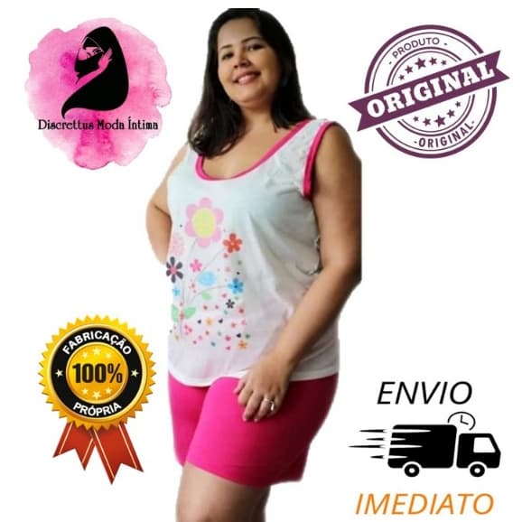 Kit 6 Conjunto Baby Doll Short Regata PIJAMA Malha Plus Size 50 52 54 Atacado Revenda Verao Calor