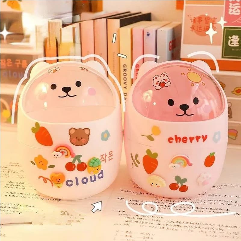 Mini Lixeira de mesa Kawaii Organizador Porta Lápis Papelaria Fofa Multiuso com Adesivo