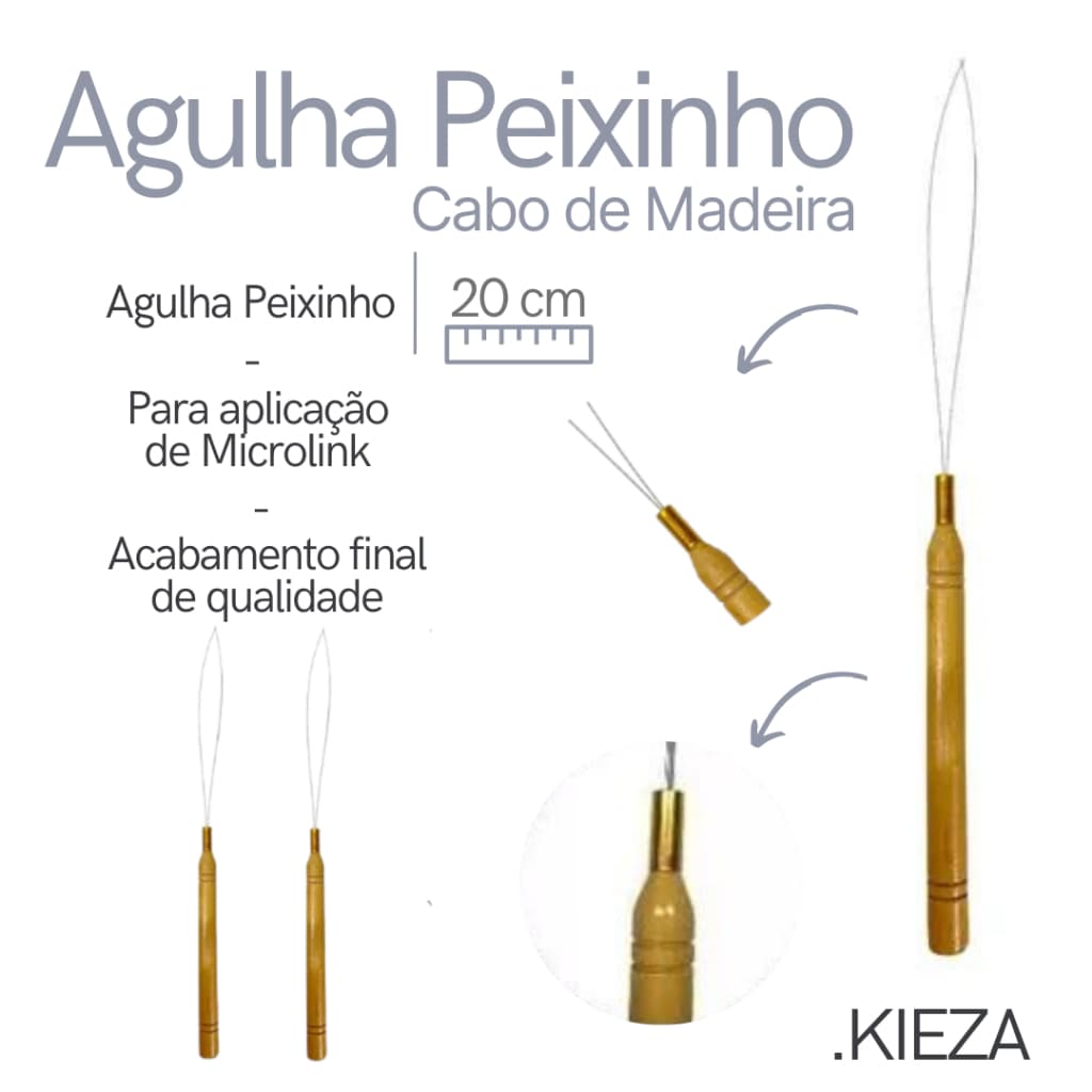 Agulha Peixinho Cabo De Madeira Para Aplicação De Microlink Mega Hair