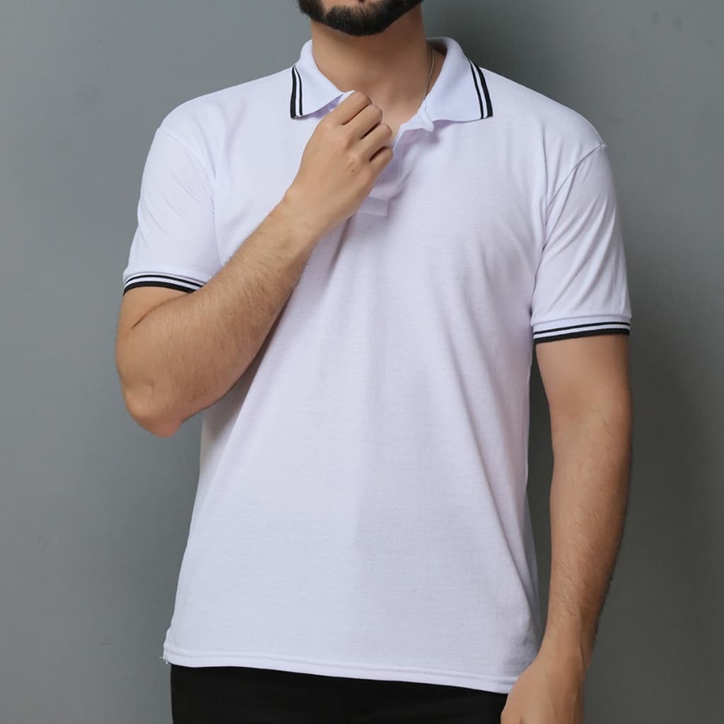 Camisa POLO GOLA LISTA (P M G GG G1 G2 G3)masculina tecido algod茫o piquet