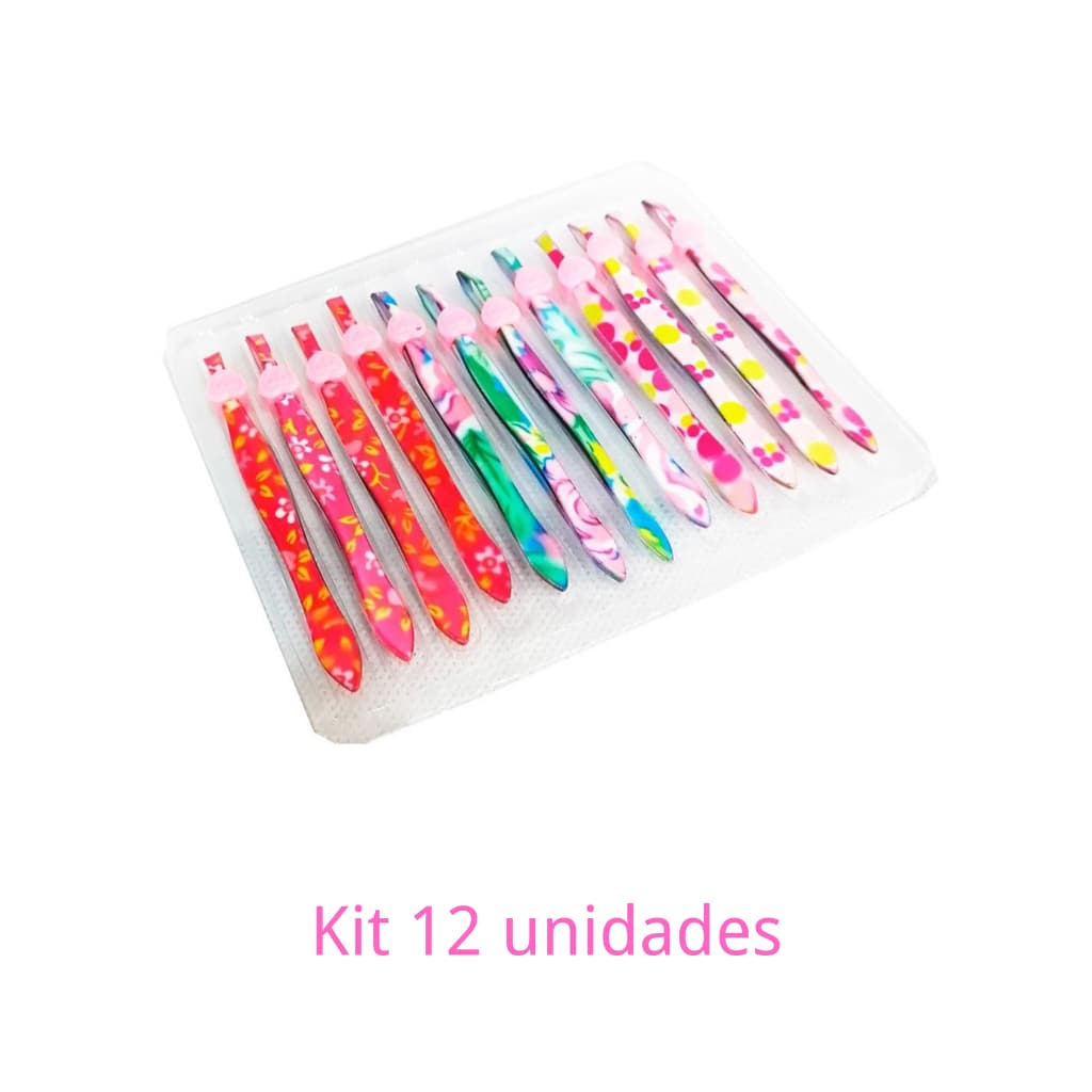 Kit 12 Pinça decorada Flores Sobrancelha Aco Inoxidável