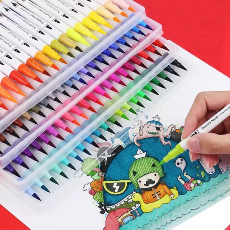 Kit 12 Ou 48 Cores Brush Pen Lettering Ponta Dupla Fina E Pincel /Lettering Canetinha/Colorido Art Marker Set para Esboç