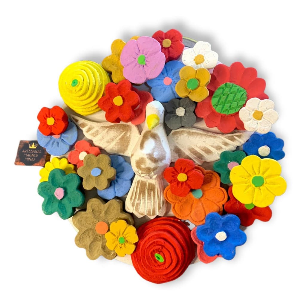 Divino em Madeira Feito a mão Mandala colorida com 21cm Para Parede Com Flores