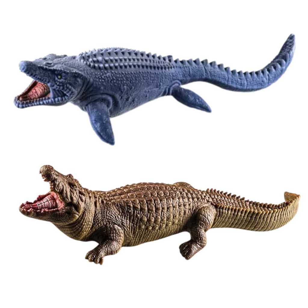 Brinquedos de Menino Menina Infantil Dinossauro Crocodilo Mossassauro Jacaré Vinil Macio Kit 2 Unid