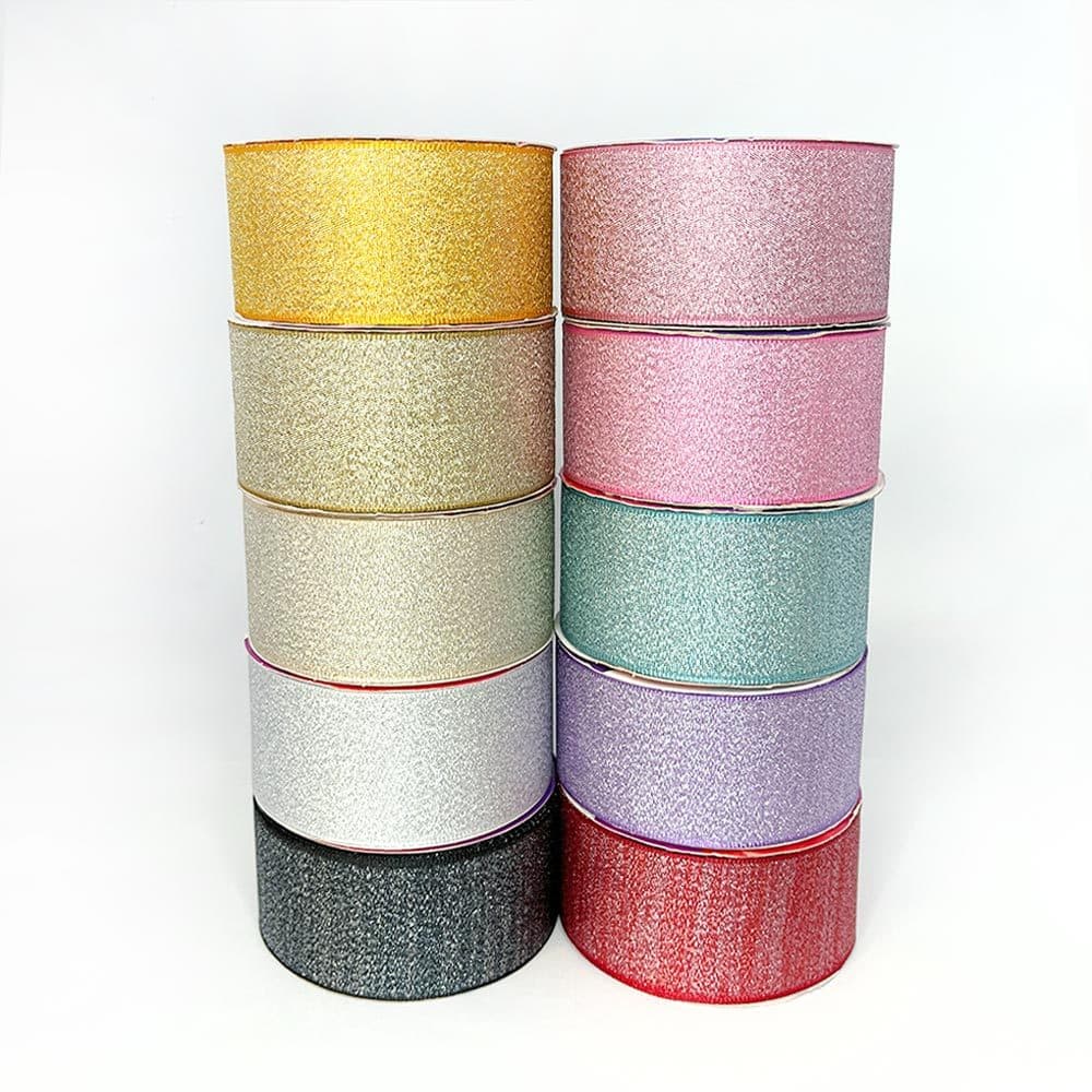 10 metros Fita de Cetim com Lurex 38mm Fita Glitter Metalizada  Glitter Cinderela Diversas Cores para Laços Artesanatos