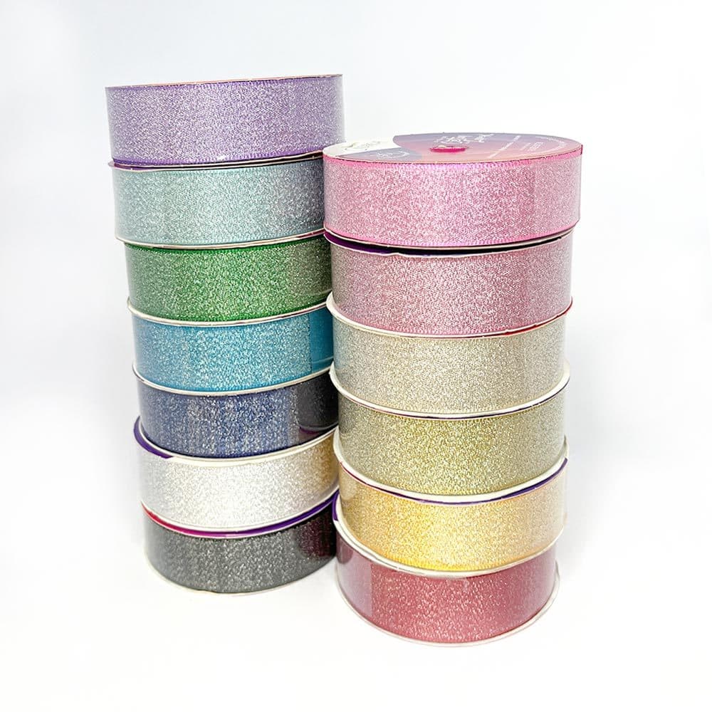 10 metros Fita de Cetim com Lurex 22 mm Fita Glitter Metalizada Cinderela, Diversas Cores para Laços e Artesanatos