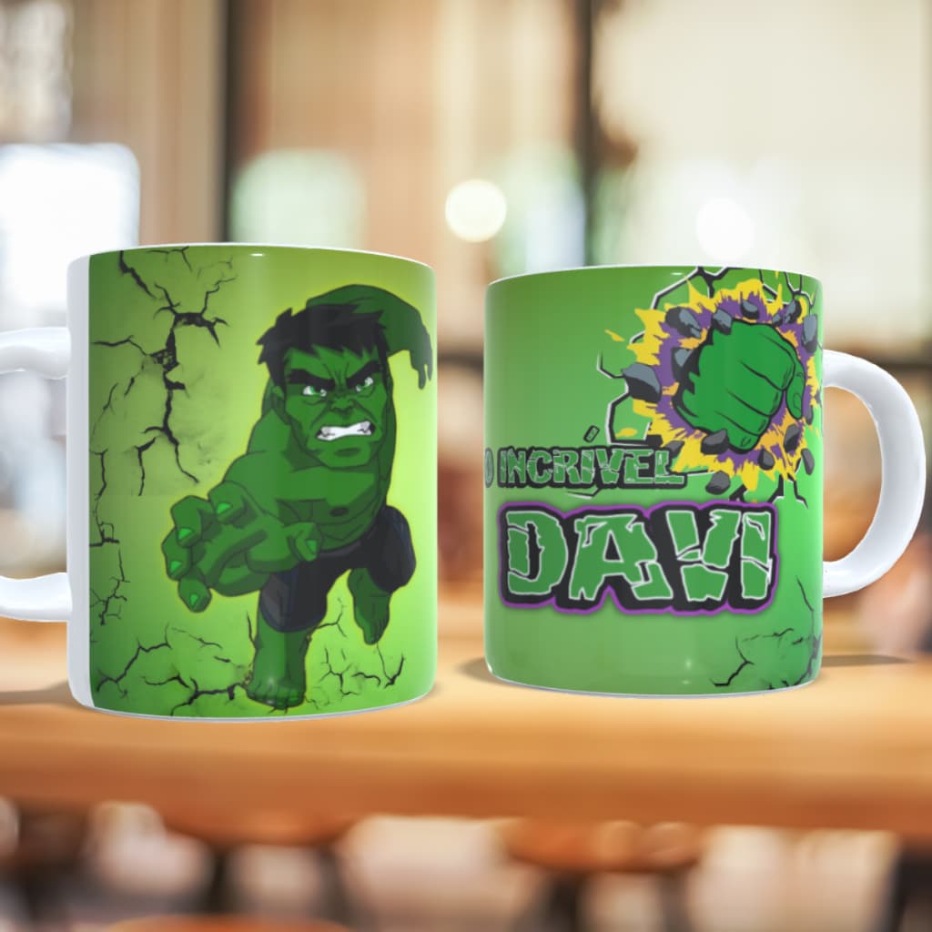 Caneca Personalizada Infantil com Nome Tema Herói Presente Escolar Menino