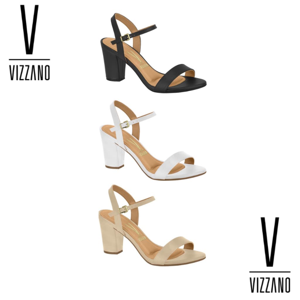 Sandália Vizzano Feminina Original Salto Grosso Médio 7cm Napa E Verniz FRETE GRÁTIS Envio Imediato