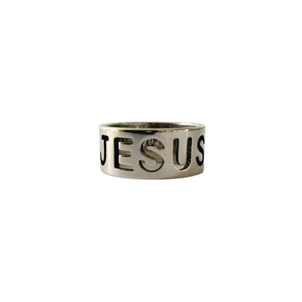 Anel Jesus Banhado Prata Vazado Cristo Santidade Fé Comunhão Presente Cristão