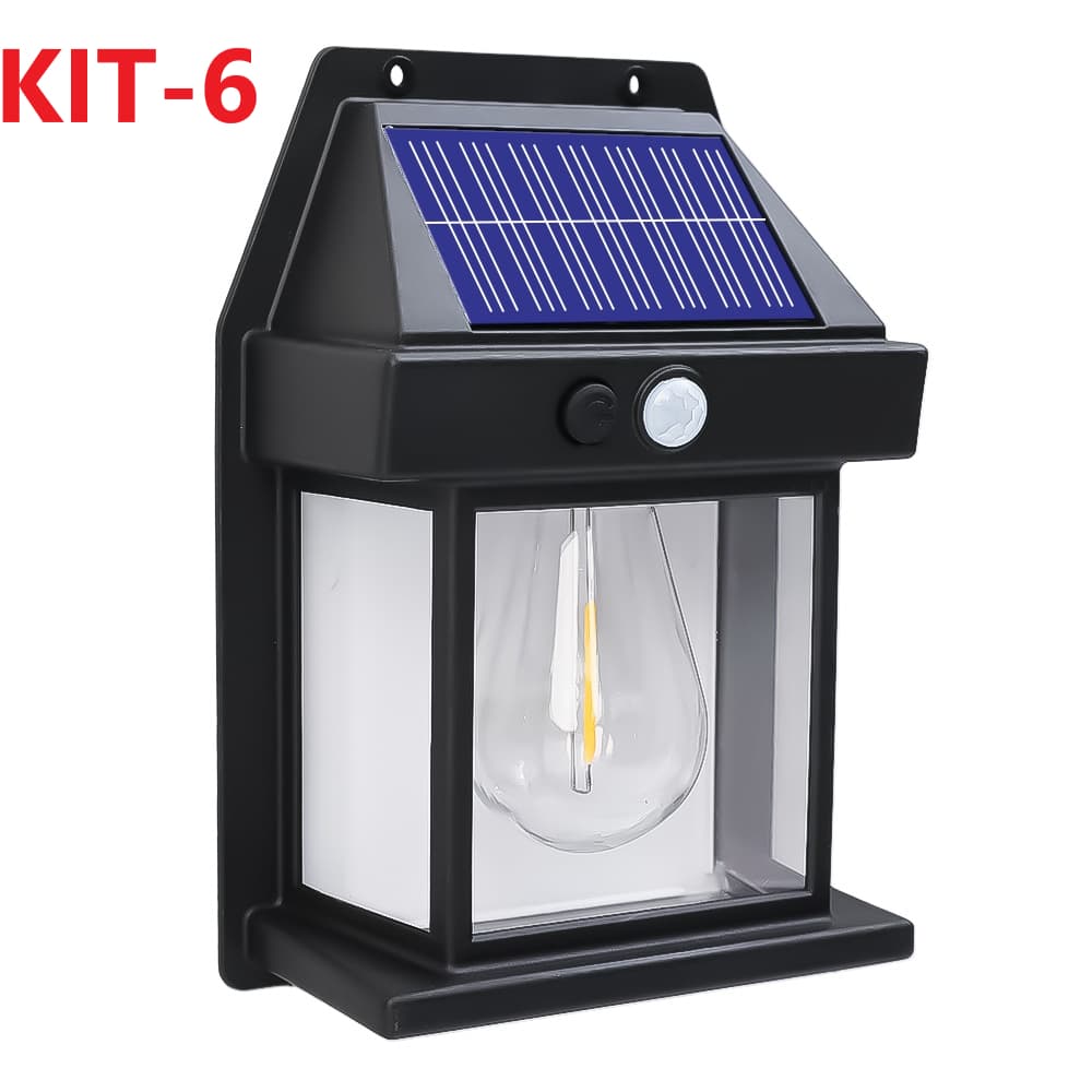 Luminária Solar com kit-6 Parede Arandela Colonial Vintage Led Sensor Presença Bateria Prova D'Água