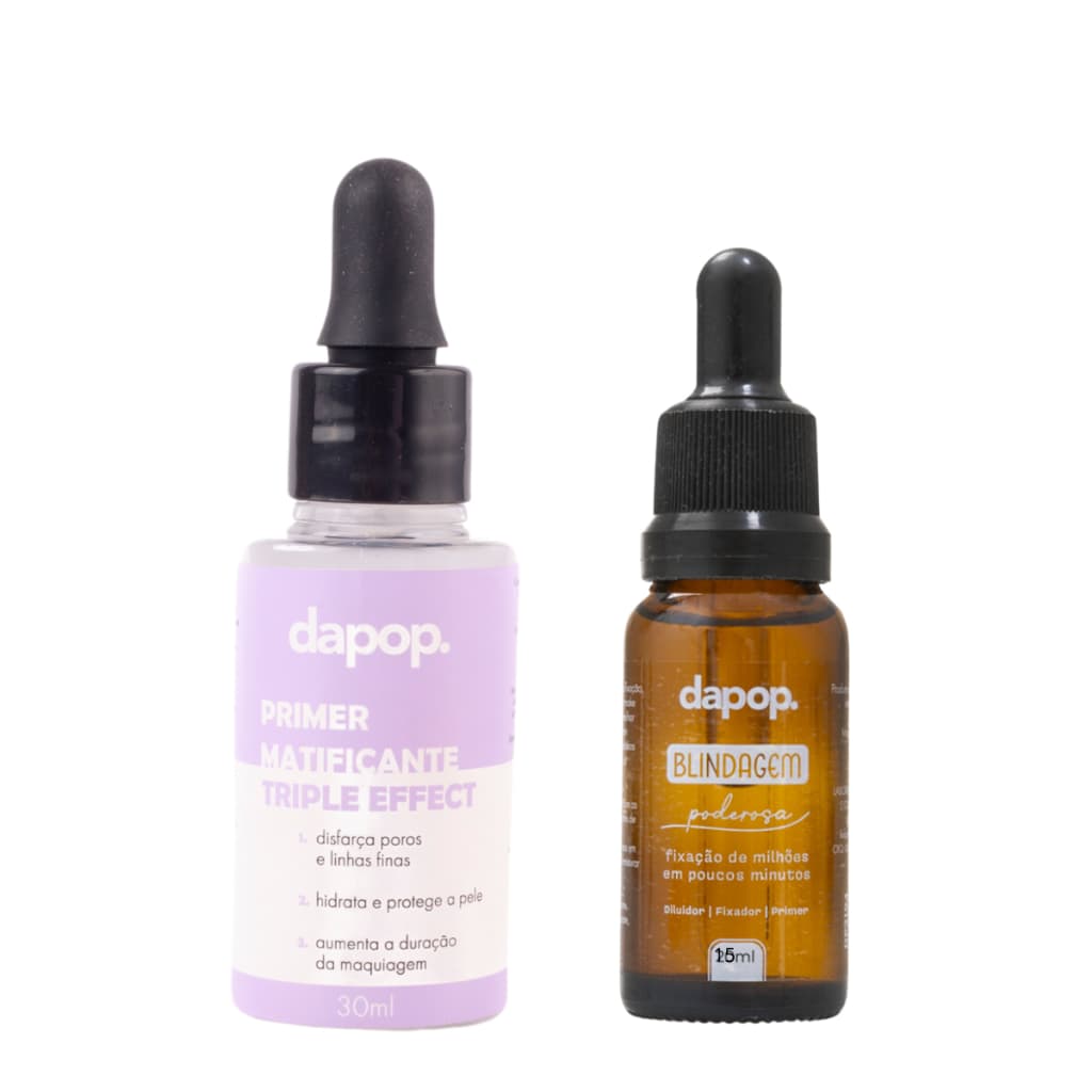 Kit Primer Matificante Triple Effect Pre Maquiagem + Blindagem Facial Alta Fixação 3em1 - Dapop