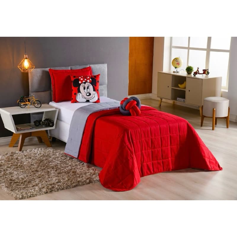 Roupa de Cama Kit Cobre Leito Solteiro Dupla Face Minnie