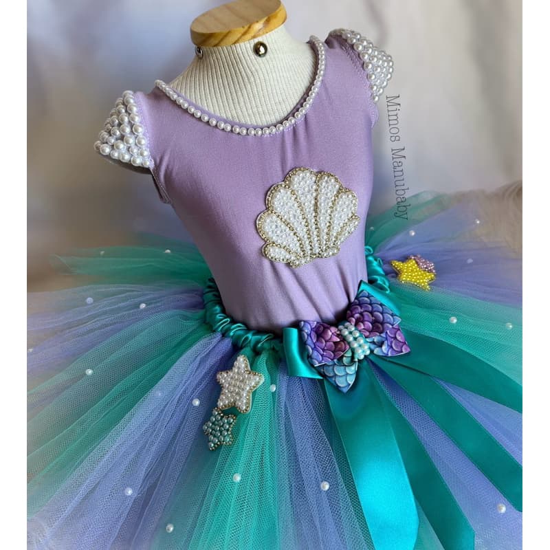 Roupa de Sereia Fantasia da Sereia Ariel Vestido Aniversário Sereia Lilás Infantil