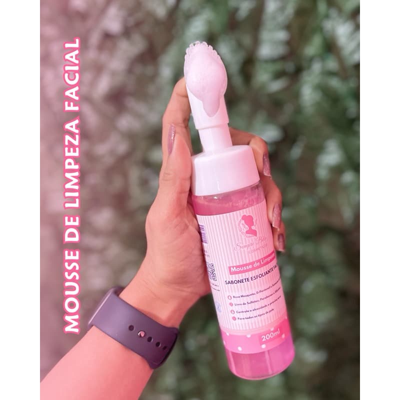 Mousse De Limpeza Facial Ácido Hialurônico e Rosa Mosqueta -100ml | Natural e Vegano | Demaquila e limpa