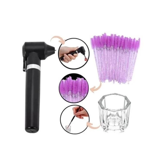 Mixer Misturador Henna + Dappen + Escovinhas com Gliter Cor Rosa