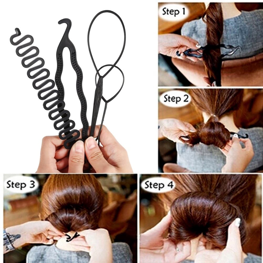 1Kit De 6 Acessórios P/ Cabelo Pente Bun Maker Agulha Mágica
