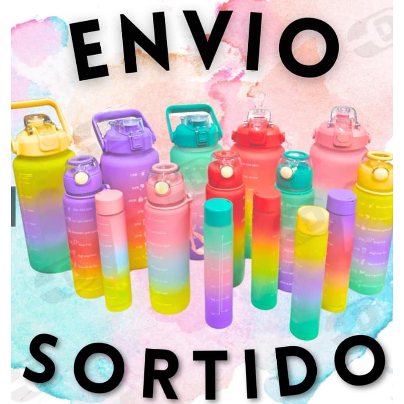 Kit com 3 Garrafas Garrafa De Água Squeeze Academia Com 2L e 900ml e 300ml Portátil Adesivos