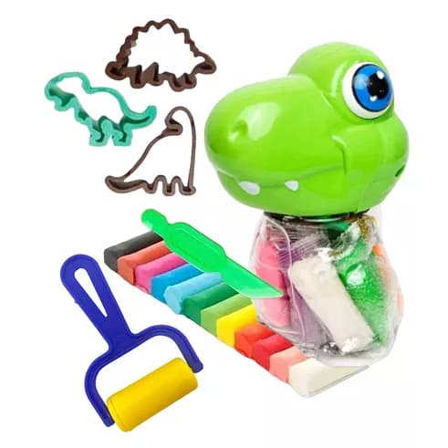 Kit Massa De Modelar Dino - 12 Cores Mais 5 Moldes - Leoeleo