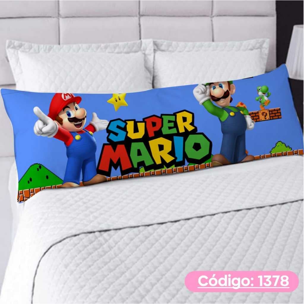 Travesseiro De Corpo Com Fronha Xuxão Fibra de Silicone Personalizado 1.25x0.45cm Super Mario Broz