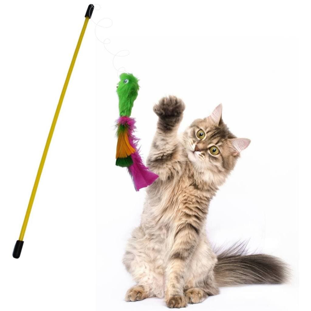 Varinha Brinquedo para Gato | Varinha com Pena e Ratinho | Brinquedo de Gato Interativo.